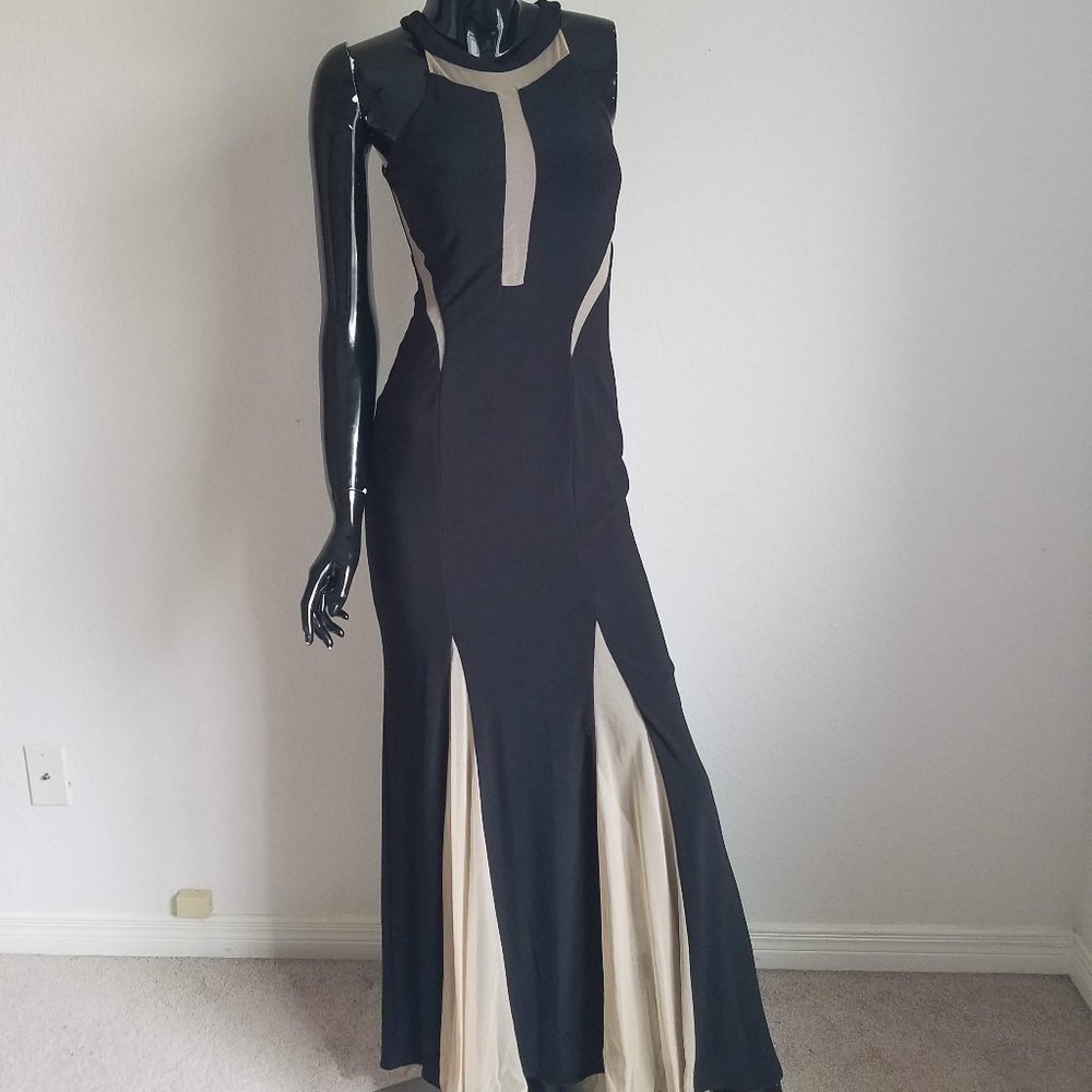 Xscape Black and Nude Long Formal Dress